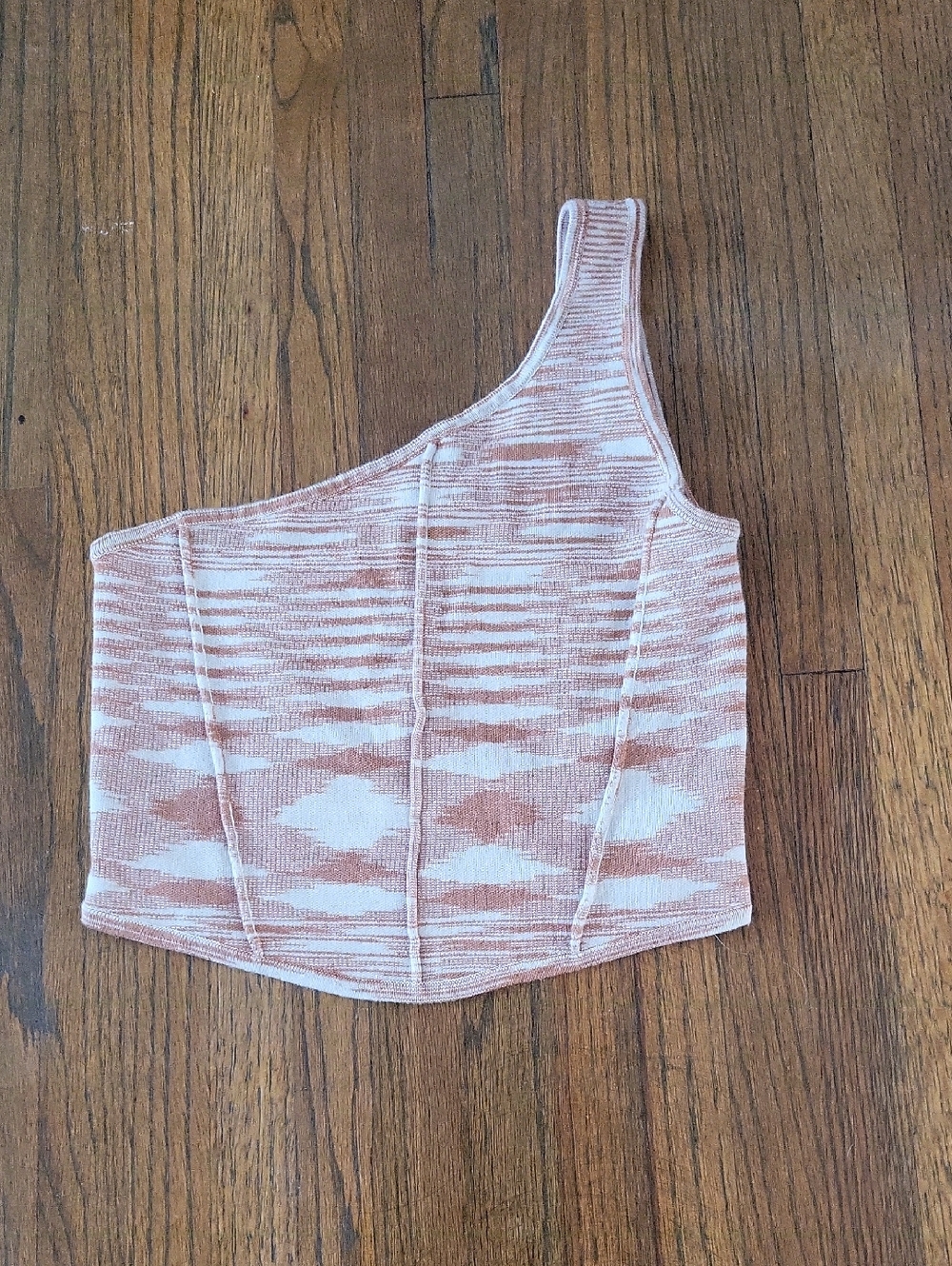 Anthropologie One-Shoulder Knit Crop Top - Blush and Cream